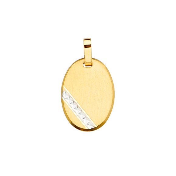 14K Two Tone Oval Engravable Hollow Pendant